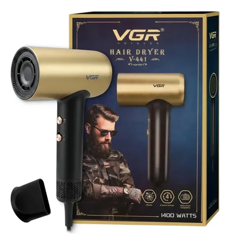 Secador De Pelo Profesional Vgr V-441 1400w 4 Temperaturas Negro Y Dorado