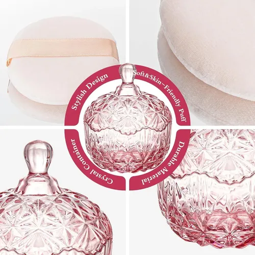 Conjunto De Polvos En Frasco De Vidrio Con Esponja Rosa
