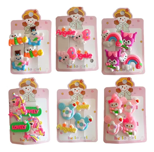 Hebillas Broche Pelo Aplique Silicona 6 Pack X 4 U Surtidos