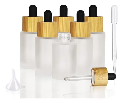Conjunto De 6 Frascos De Vidrio 30 Ml Con Tapas De Bambú
