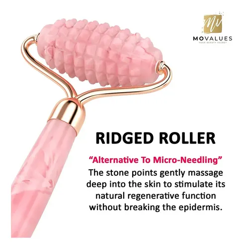 Set de Rodillo Facial y Gua Sha de Cuarzo Rosa Movalues para Cuidado de la Piel