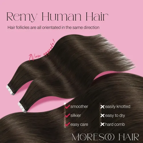 Extensiones De Pelo Humano Con Cinta Moresoo Marrón 30cm 30g