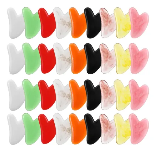 Set 36 Piezas Gua Sha Facial Masaje Piedra Resina 9 Colores