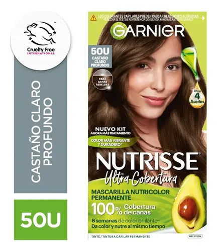 Kit de Tintura Permanente Garnier Nutrisse Ultra Cobertura Tono 50U Castaño Claro