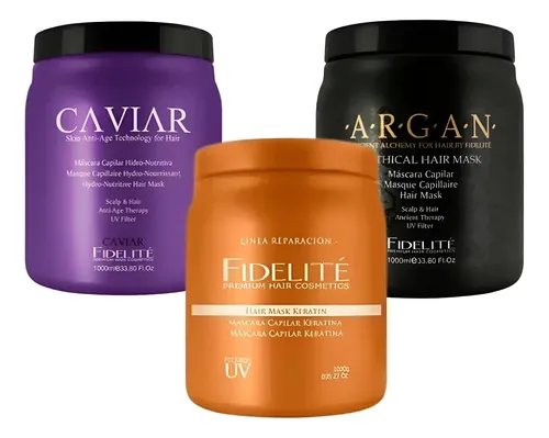 Kit 3 Máscaras Capilares| Argán Keratina Caviar 1kg Fidelité