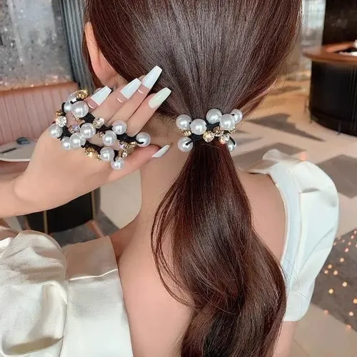 9 Bandas Elásticas Con Perlas Para El Cabello