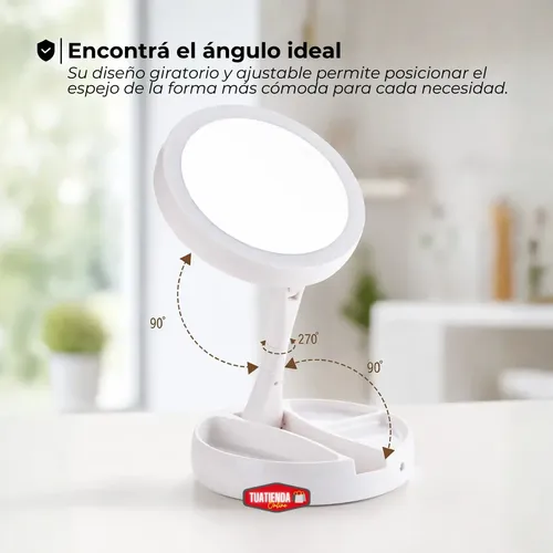 Espejo Aumento Doble Con Luz Led Fría Maquillaje Plegable Usb Pilas