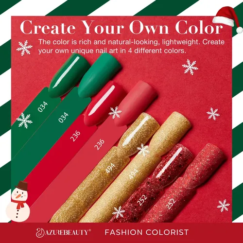 Kit De Polvo Para Uñas Azurebeauty Navidad 4 Colores 10ml