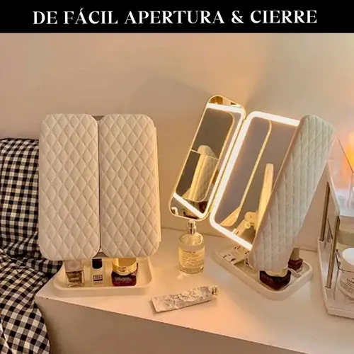 Espejo Triple Con Luz Led Usb Maquillaje Triptico Makeup