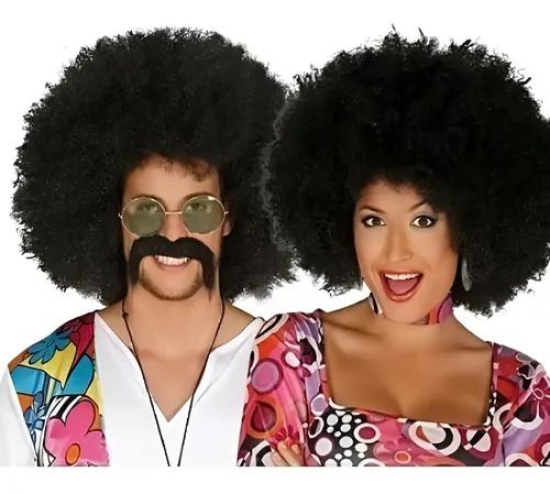 Peluca super afro cotillon carioca cumple Boda 15 Hippie color negro Party Store