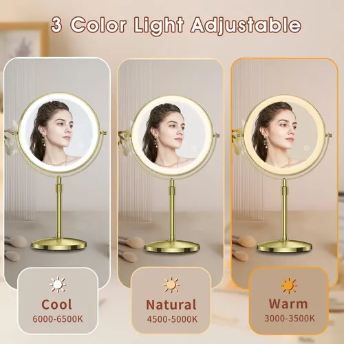 Espejo De Maquillaje Milprox 20 Cm Con Aumento 10x Y 3 Luces