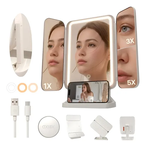 Espejo De Maquillaje Led Recargable Usb Lupa 5 Veces