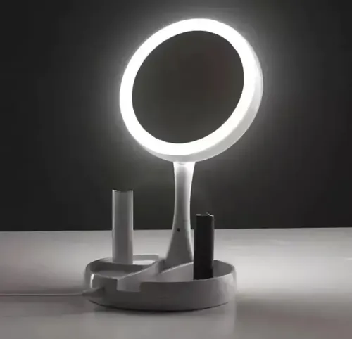 Espejo De Maquillaje Plegable Luz Led Zoom Doble Cara De 10x