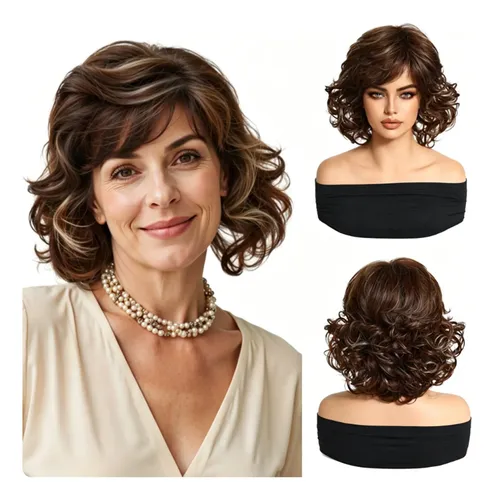 Peluca Bob Corto Rizado Para Mujer, Estilo Voluminoso 30cm