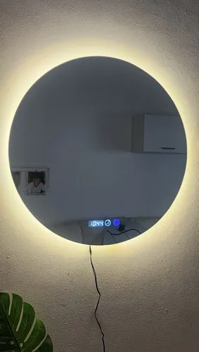 Espejo Redondo Con Luz Led Y Reloj Digital Para Baño