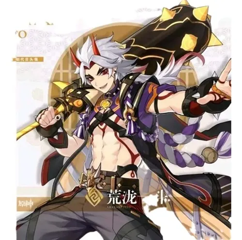 Peluca Cosplay Genshin Impact Arataki Itto Larga Degradada