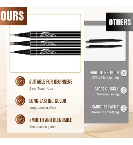 Lápiz De Cejas Microblading Waterproof 4 Puntas Negro