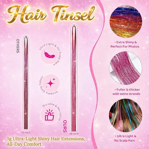 Kit De Purpurina Para Cabello 22 Colores Rootoo 48” Con