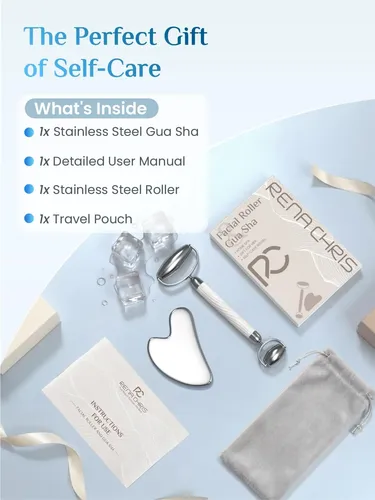 Kit Gua Sha Y Rodillo Facial Acero Inoxidable Silver
