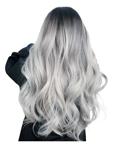 `ld Peluca Larga De Mujer Color Gris Degradado Pelo Ola `fhj