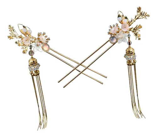 2x Horquilla China Antigua Con Colgante, Floral Hada Dorada Gold
