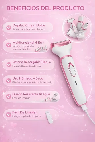 Depiladora Mujer 4 En 1 Recargable Afeitadora Eléctrica