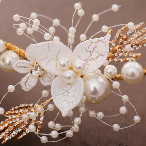 Diadema Con Forma De Corona Floral Para Novia, Accesorio Par Golden Hairband