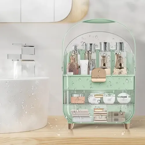 Organizador de Maquillaje con 2 Cajones y Manija en Plástico Verde