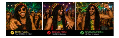 Peluca Rasta Jamaicana Cotillón Reggae Fiesta Carnaval