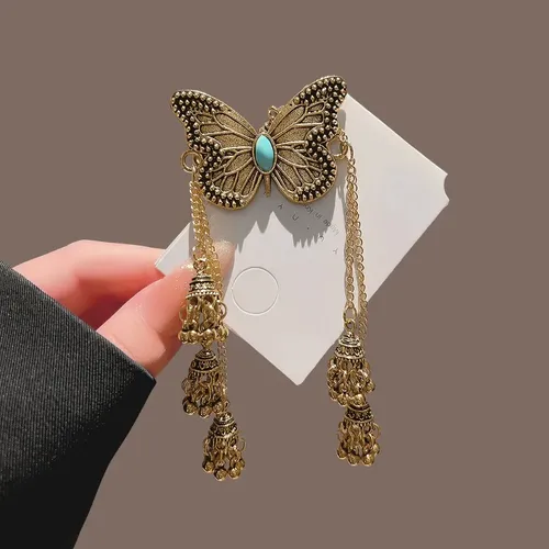 Nuevos Accesorios De Pelo Con Borlas De Mariposas Chinas De  Bronze Gold Butterfly Bell Fringed Duck Clip