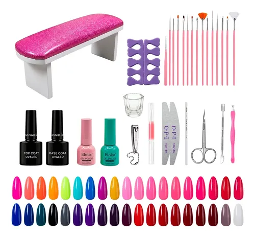 Kit Manicuria Uñas Apoyamanos Pinceles Esmaltes Limas Tijera