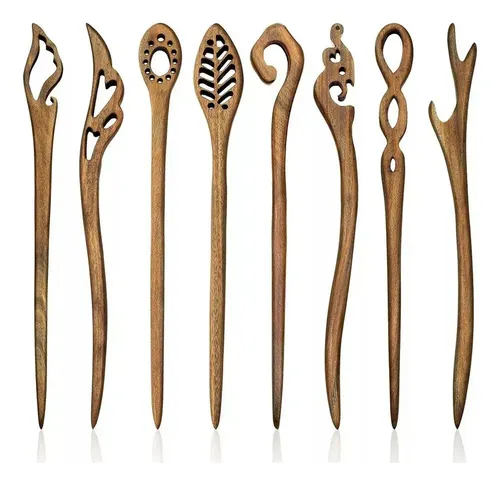 8 Piezas De Palitos De Madera Para Pelo Y Cabello