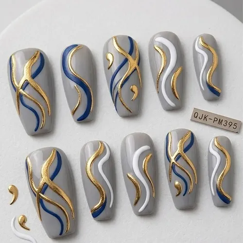 Pegatinas De Uñas Laminadas En Caliente Con Forma Y Línea Ge