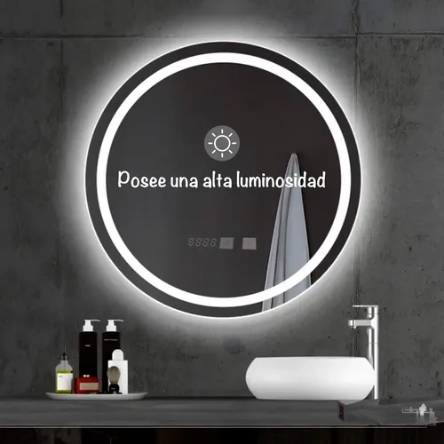 Espejo Circular Con 3 Tipos De Luces Led Gris
