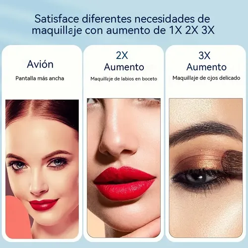 Espejo Maquillaje Luz Tríptica Aumento 3x/2x/10x Buen Regalo