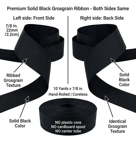 Cinta Grosgrain Negra 7/8 De Pulgada Sigridee 10 Yd