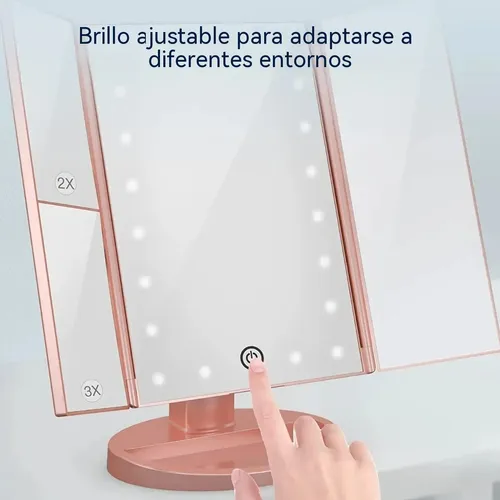 Espejo Maquillaje Luz Tríptica Aumento 3x/2x/10x Buen Regalo