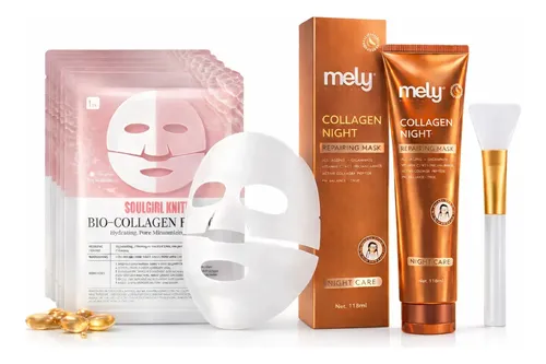 Kit 5 Mascarilla Colágeno+velo Facial Hidrata Peel Of+pincel