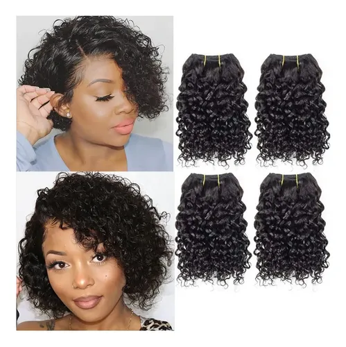 Cabello Humano Rizado Brasileño 8 Pulgadas 4 Paquetes 50