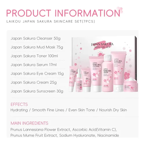 Ee Set De Cuidado Facial Laikou Sakura 7pzs Hidratación Cc