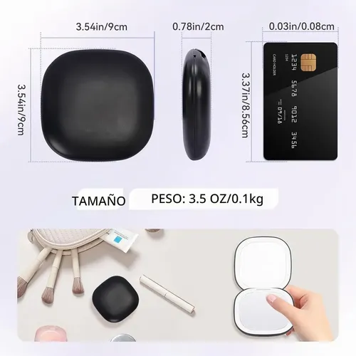 Espejo De Maquillaje Cuadrado Con Luz Led Y Aumento De 10x Bl Negro