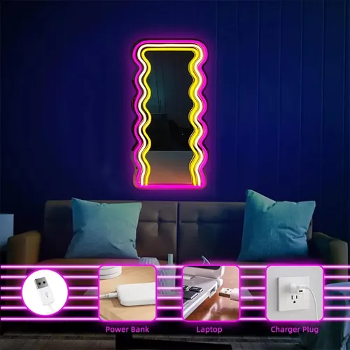 Espejo Neon Led Luz Usb Corazón Mariposa Gato