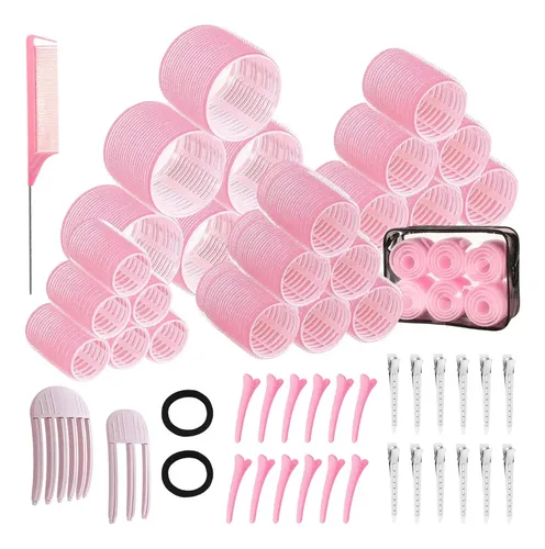 54pzs Hair Rulo Tubos Plástica Para Cabello Autoadheribles