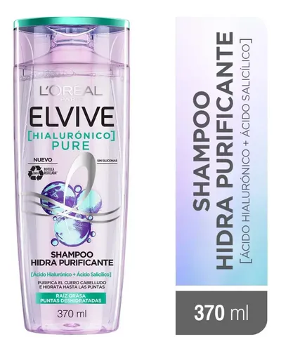 Shampoo Elvive L’Oreal Paris Hialurónico Hialurónico Pure Raíces Grasas Puntas Deshidratadas x370 ml