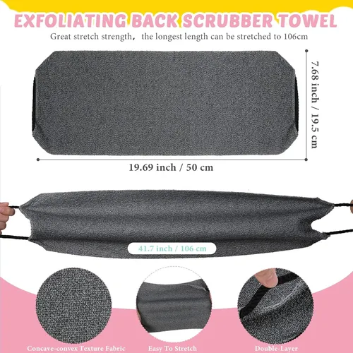 Set 4 Exfoliantes Baño Rosa Y Gris Con Guantes Ducha