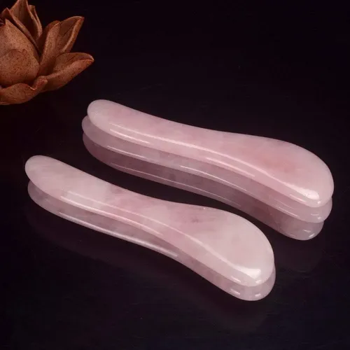 Rodillo Masajeador Gua Sha Cuarzo Rosa Para Relax
