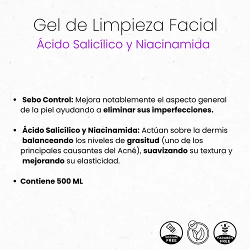 Gel Limpieza Facial Piel Grasa Ácido Salicílico 500ml Libra