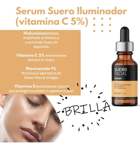 Biobellus Suero Facial Iluminador 30cc Vitamina C Y E