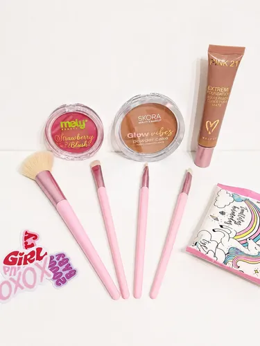 Kit Maquillaje Polvo Compacto Base Brochas Y Rubor+toallitas