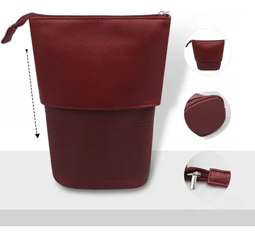 Set De Brochas De Maquillaje Color Rojo Vino Bolsa Mzgj